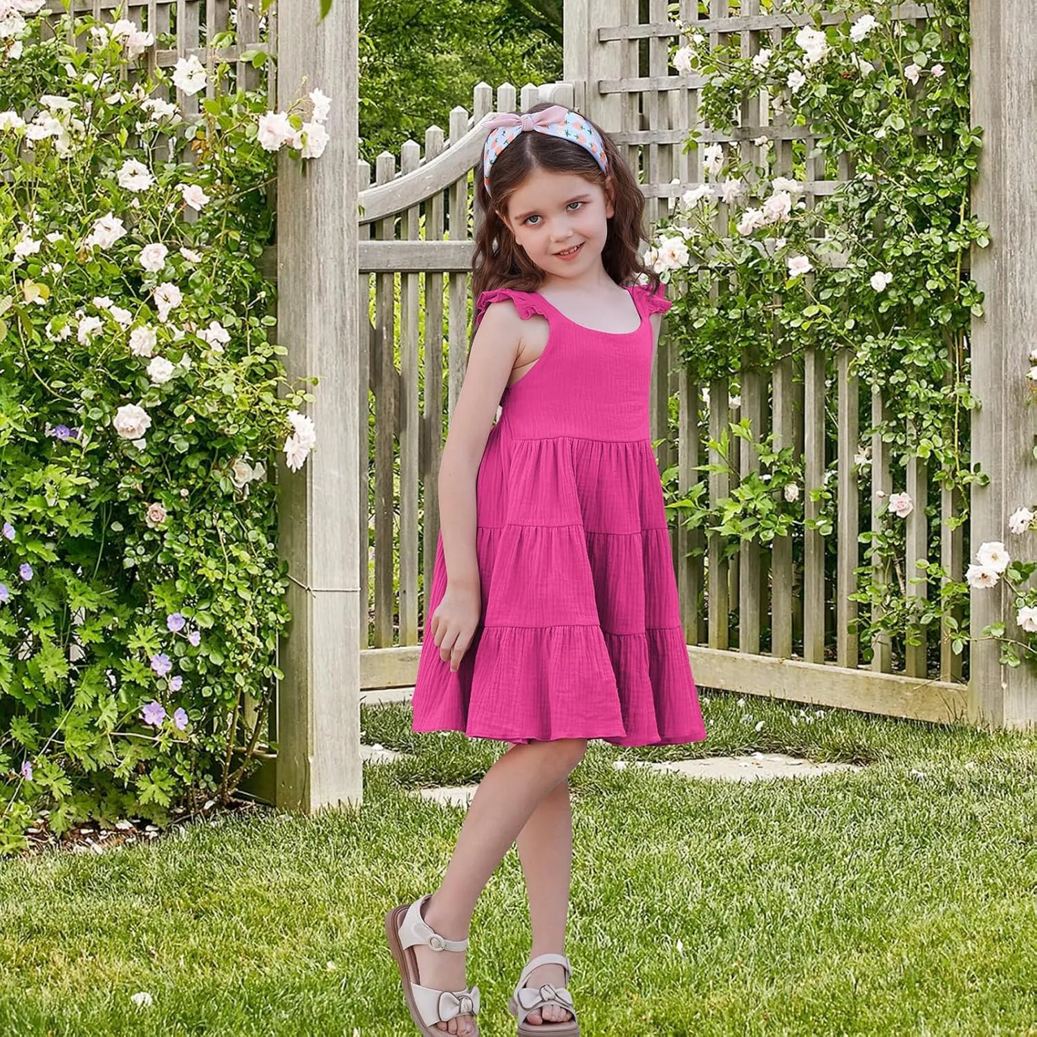 Unikaka Baby Girls Dresses Ruffle Sleeveless Toddler Princess Party Dresses Little Girls Beach Casual Summer Sundress 2-6Y