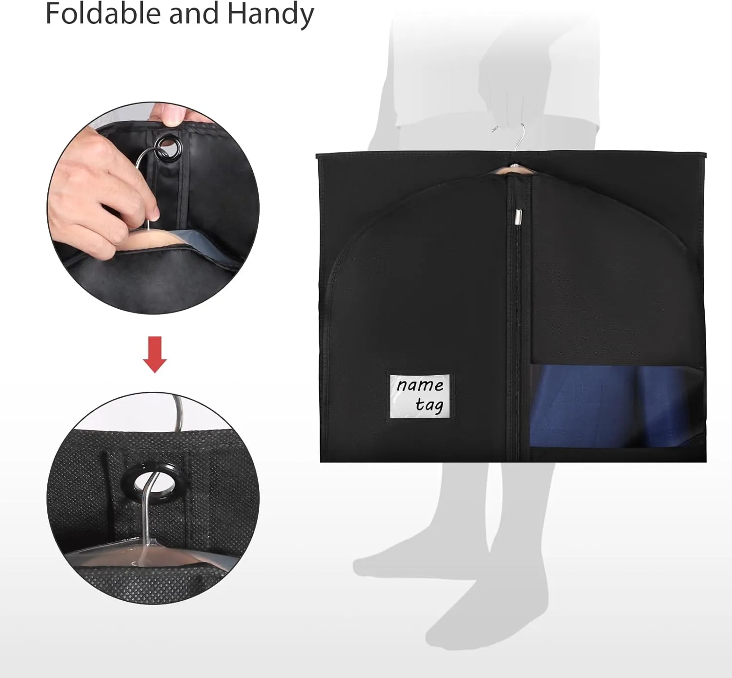 Univivi Garment Bags Suit Covers for Storage, 40-inch Hanging Clothing Bags with Clear Window and ID Card Holder for Suits, Jackets, Skirts (5 Pack)