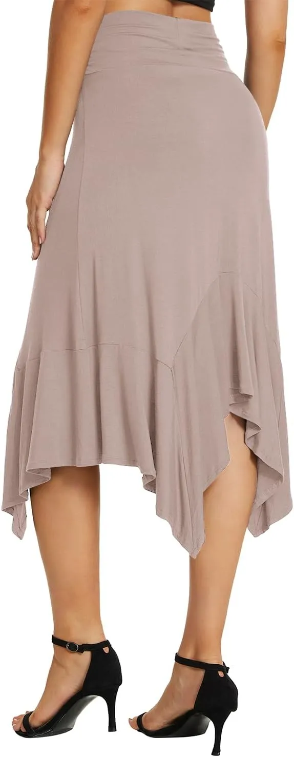 Urban CoCo Women's Flowy Stretchy Skirt Handkerchief Hemline Midi Skirt