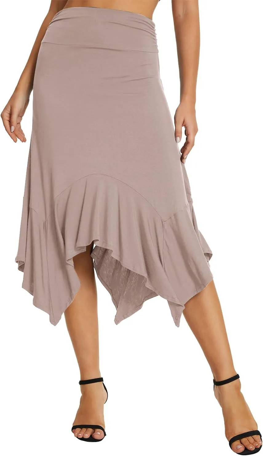 Urban CoCo Women's Flowy Stretchy Skirt Handkerchief Hemline Midi Skirt