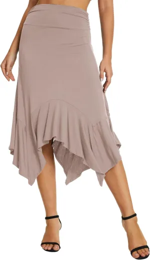 Urban CoCo Women's Flowy Stretchy Skirt Handkerchief Hemline Midi Skirt