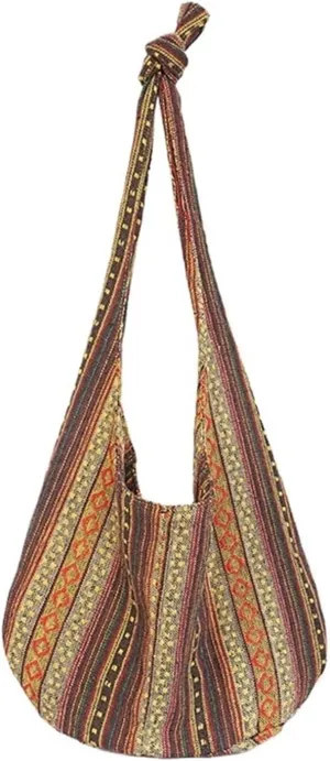 Vintage Bohemian Chic Canvas Shoulder Bag Ethnic Style Large Capacity Handbag Soft Tote Bag Casual Crossbody Bag Female Daily