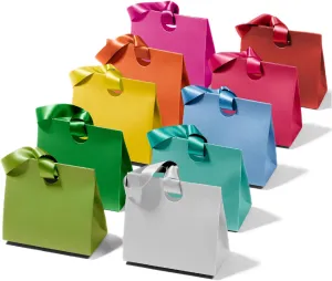 Vitalizart Paper Gift Bags With Ribbon Handles Set of 10 Assorted Colors Bulk Reusable For Gift Wrap Girls Kids Birthday Bridal Shower Party Favors Goodie Bags Candy Christmas 7.87"x3.54"x7.09" Small