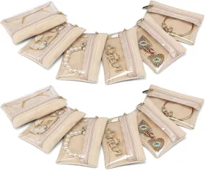 Vlando 12 Pcs Travel Jewelry Organizer Velvet Jewelry Pouch with Zipper Clear Travel Jewelry Bag for Travel Business Trip Mothers Day Gift for Mom Wife Women