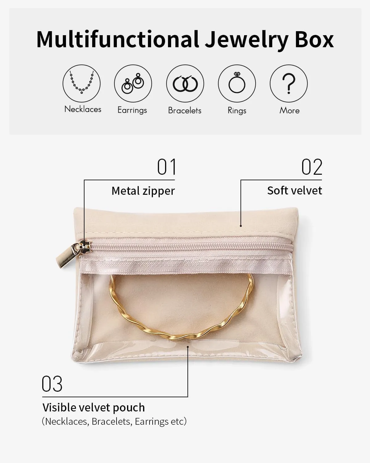 Vlando 33 Pcs Travel Jewelry Case Velvet Jewelry Pouch with Zipper Clear Travel Jewelry Bag Jewelry Travel Organizer for Travel Business Trip Mother's Day Gifts for Mom Wife Women