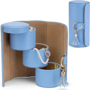 Vlando Christmas Gifts for Mom, Women, Wife - Travel Jewelry Oragnizer, 3-Layer Jewelry Storage Box, Travel Essential Accessories for Women, Gifts for Travelers Couples Mom Friends - Blue