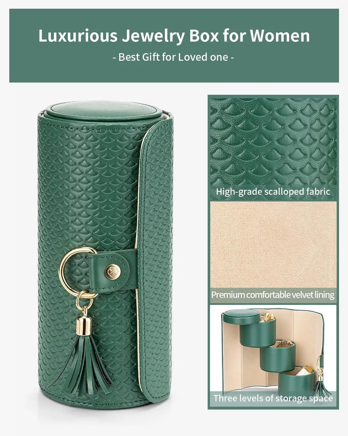 Vlando Wedding Gifts for Women, Travel Jewelry Box, Bridal Shower Gifts, Bridesmaid Gifts for Wedding Day Bride Gifts, Bridesmaid Proposal Gifts, Travel Jewelry Organizer - Green