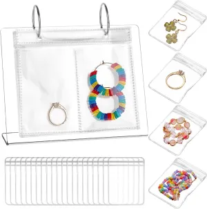 WADORN Jewelry Storage Holder Stand with 50Pcs Clear PVC Bags, 6.2x6.6 Inch Travel Jewelry Organizer and Storage Calendar Acrylic Earring Organizer Book for Earring Bracelet Necklace Keychain