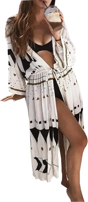 Wander Agio Womens Bikini Cover Ups Beach Casual Dress Coverup Swimsuits Long Cardigan Buttons Chiffon
