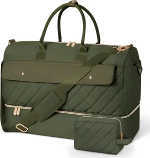 Wedama Travel Duffel Bag, Large Weekender Bag for Women with Shoe Compartment, Carry on Overnight Bag with Toiletry Makeup Bag, Gym Bag for Travel Gym Camping Hospital, Green