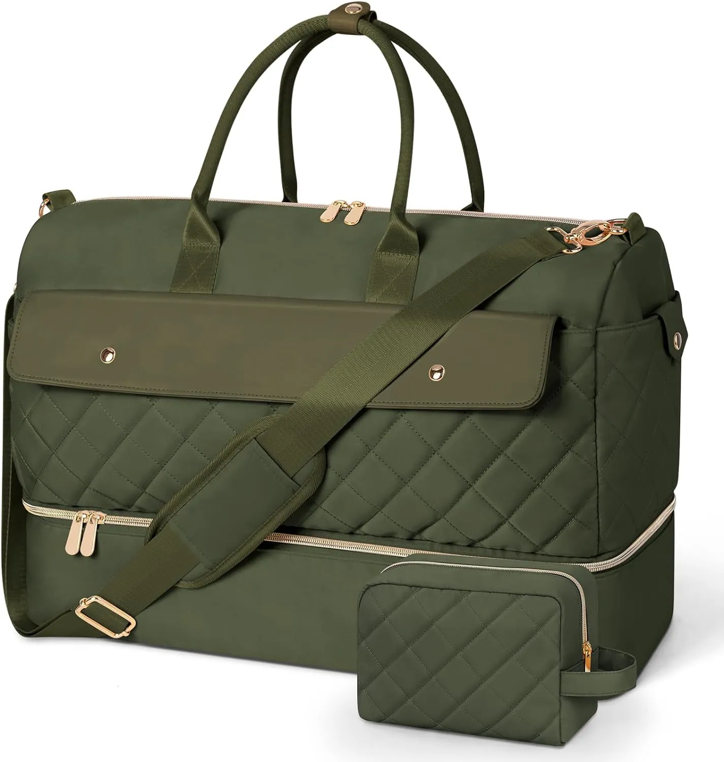 Wedama Travel Duffel Bag, Large Weekender Bag for Women with Shoe Compartment, Carry on Overnight Bag with Toiletry Makeup Bag, Gym Bag for Travel Gym Camping Hospital, Green