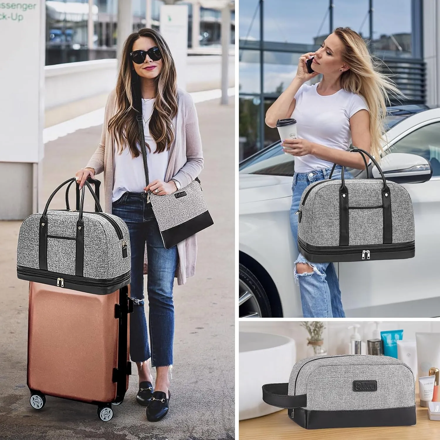 Weekender Bag for Women Canvas Overnight Bag Large Travel Tote Bag Carry on Shoulder Duffle Bag With Shoe Compartment,Perfect for Travel/Daily Use/Birthday Gift 