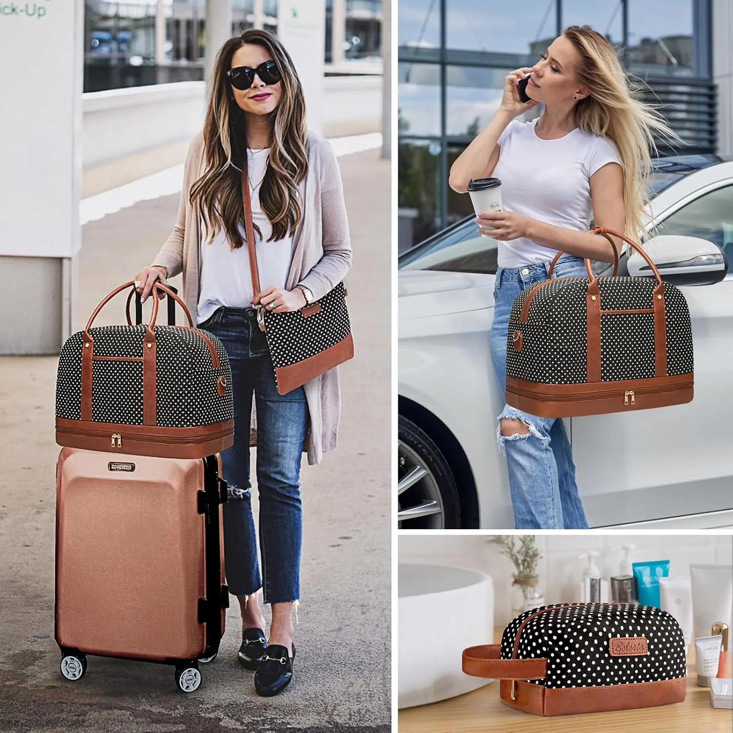 Weekender Bag for Women Canvas Overnight Bag Large Travel Tote Bag Carry on Shoulder Duffle Bag With Shoe Compartment,Perfect for Travel/Daily Use/Birthday Gift 