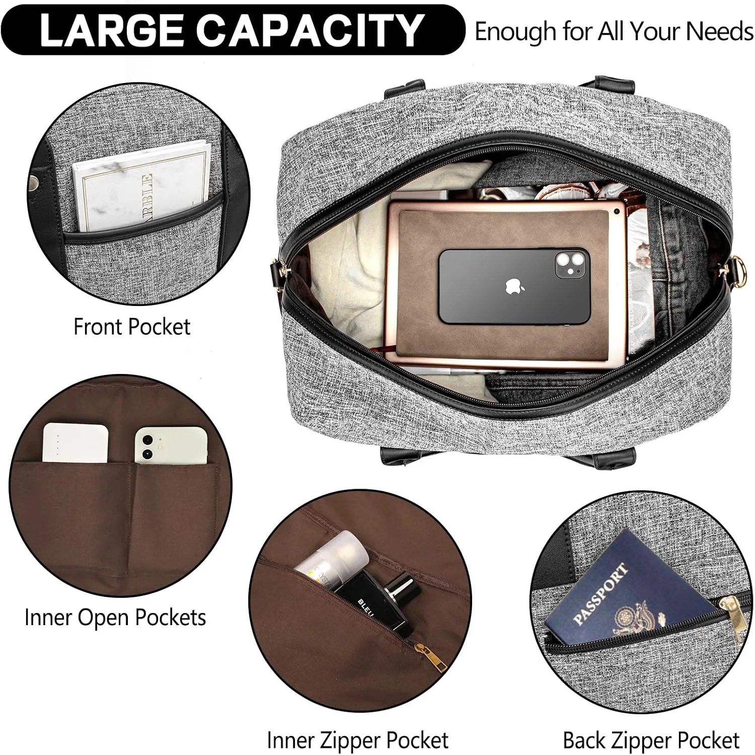 Weekender Bag for Women Canvas Overnight Bag Large Travel Tote Bag Carry on Shoulder Duffle Bag With Shoe Compartment,Perfect for Travel/Daily Use/Birthday Gift 