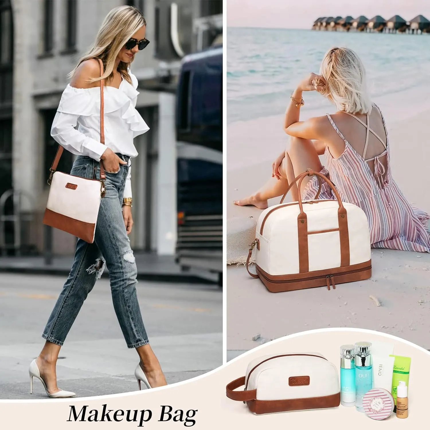Weekender Bag for Women Canvas Overnight Bag Large Travel Tote Bag Carry on Shoulder Duffle Bag With Shoe Compartment,Perfect for Travel/Daily Use/Birthday Gift 