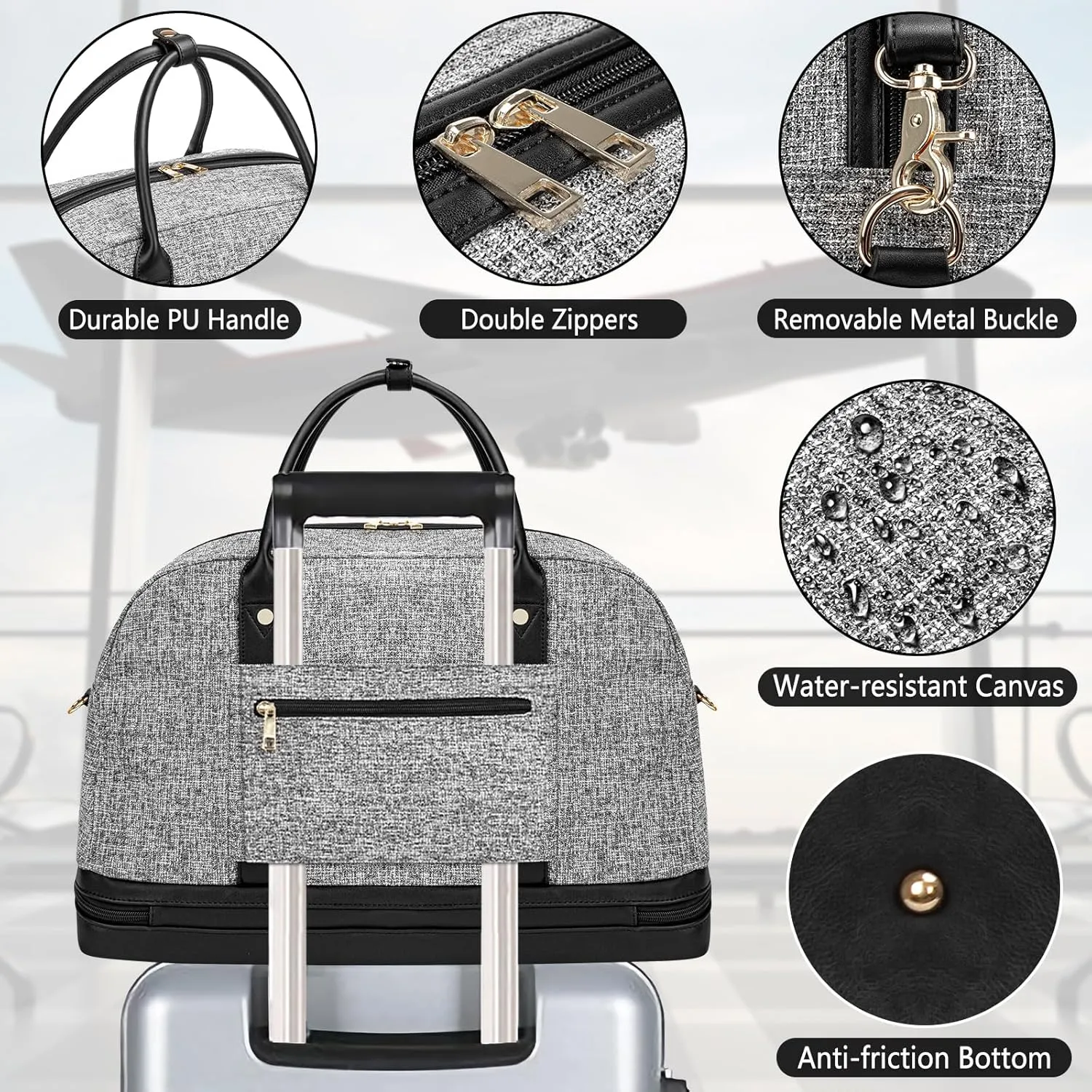 Weekender Bag for Women Canvas Overnight Bag Large Travel Tote Bag Carry on Shoulder Duffle Bag With Shoe Compartment,Perfect for Travel/Daily Use/Birthday Gift 