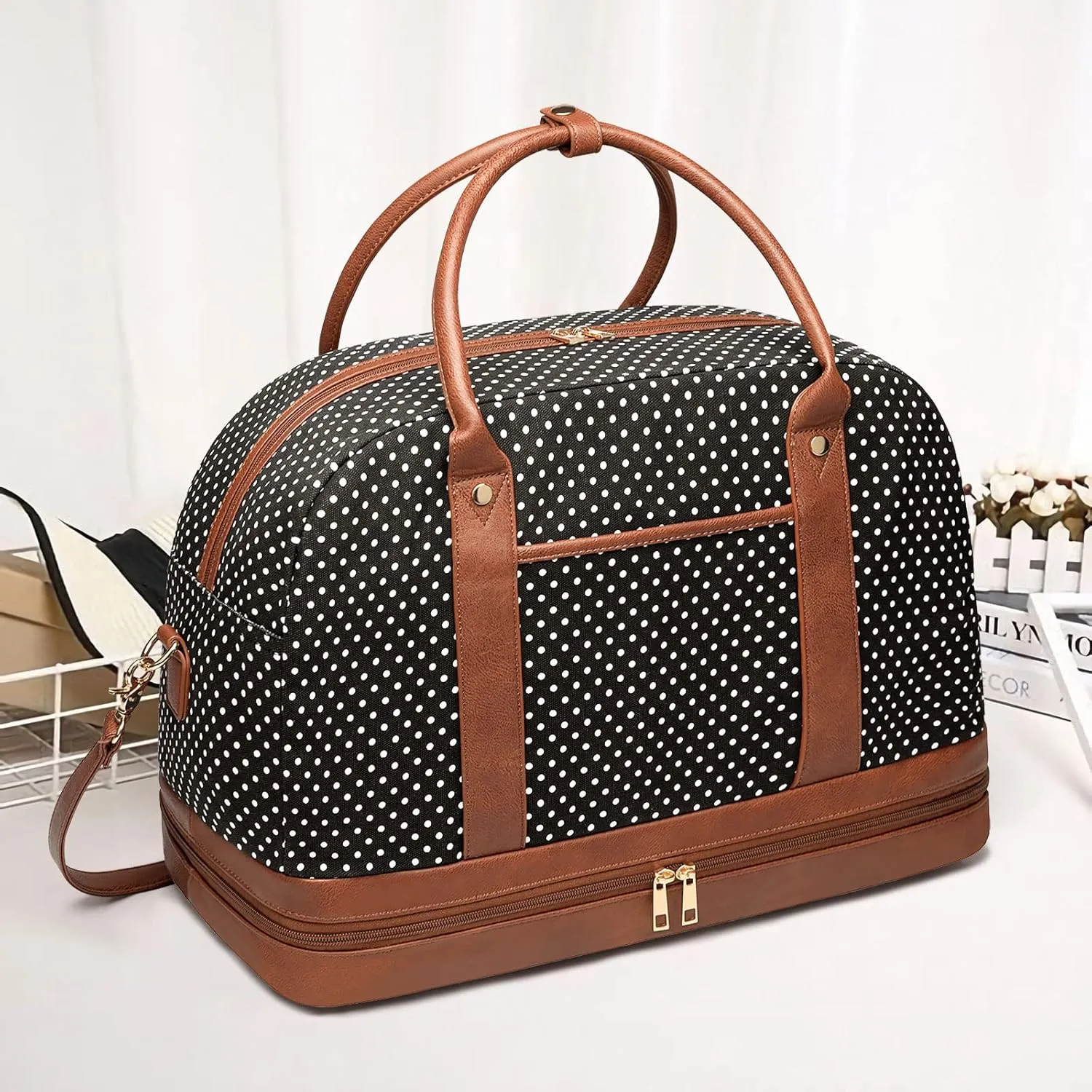 Weekender Bag for Women Canvas Overnight Bag Large Travel Tote Bag Carry on Shoulder Duffle Bag With Shoe Compartment,Perfect for Travel/Daily Use/Birthday Gift 