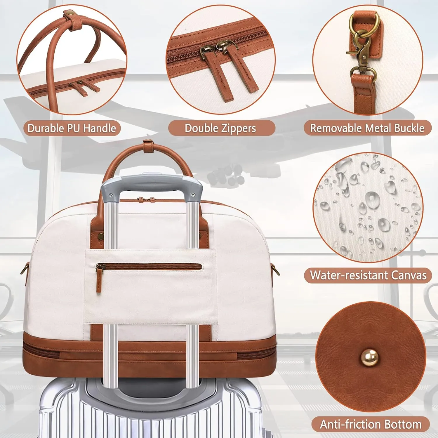 Weekender Bag for Women Canvas Overnight Bag Large Travel Tote Bag Carry on Shoulder Duffle Bag With Shoe Compartment,Perfect for Travel/Daily Use/Birthday Gift 