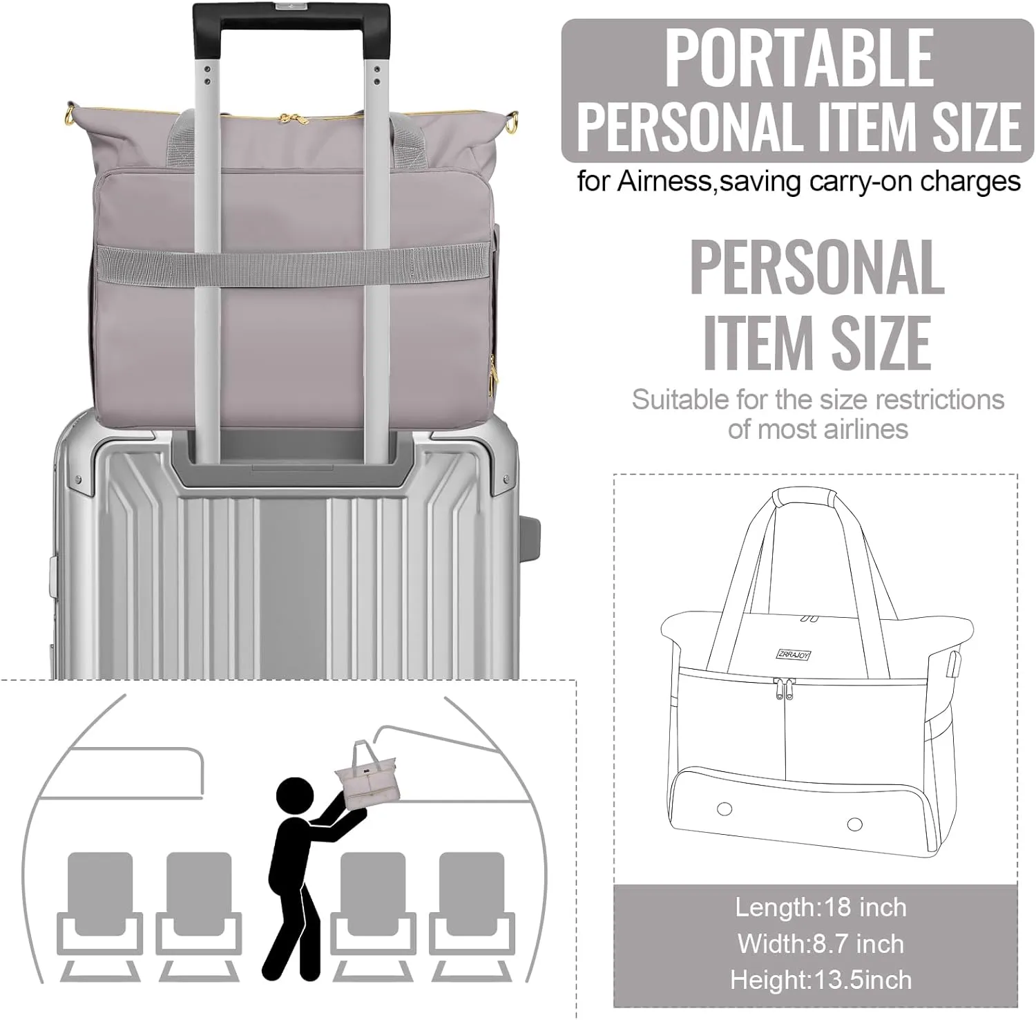Weekender Overnight Bag for Women, Large Travel Duffel with Shoe Compartment, Wet Pocket, USB Charging Port, Carry-On Gym Tote Bag (Grey)