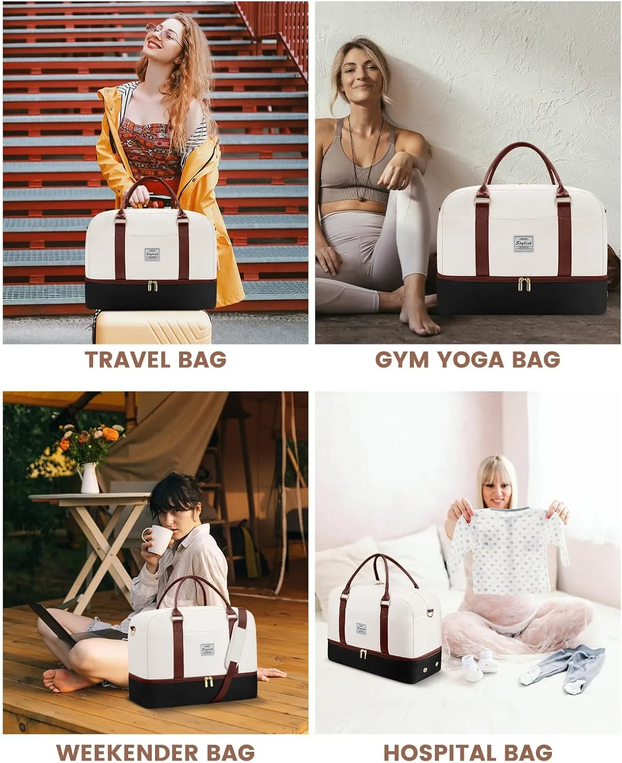 Weekender Travel Duffle Bag for Women: Overnight Bags with Shoe Compartment Carry on Bags for Airplanes with Toiletry Bag Weekend Yoga Gym Bag with Wet Pocket Travel Duffel Tote Bag Hospital Bag