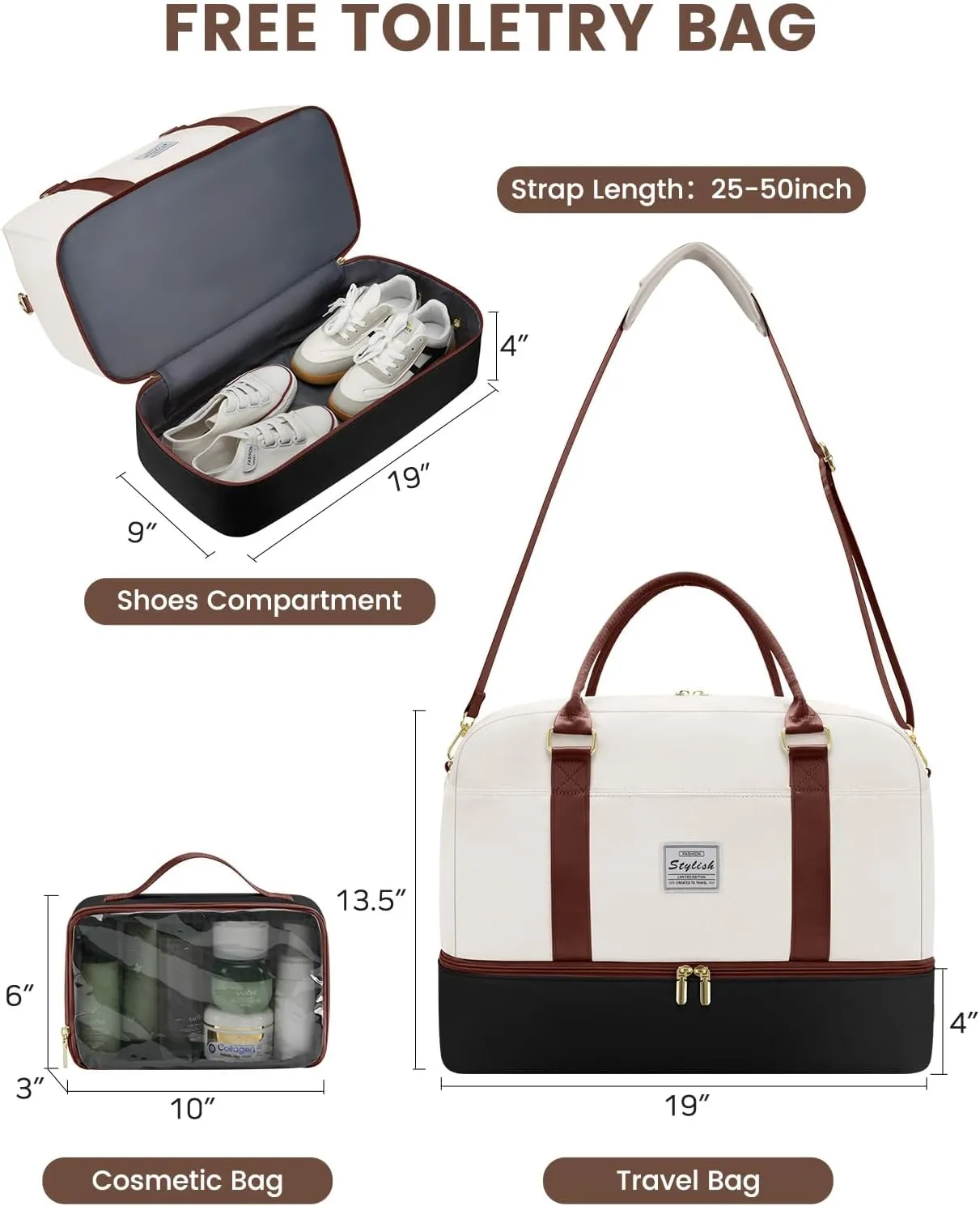 Weekender Travel Duffle Bag for Women: Overnight Bags with Shoe Compartment Carry on Bags for Airplanes with Toiletry Bag Weekend Yoga Gym Bag with Wet Pocket Travel Duffel Tote Bag Hospital Bag