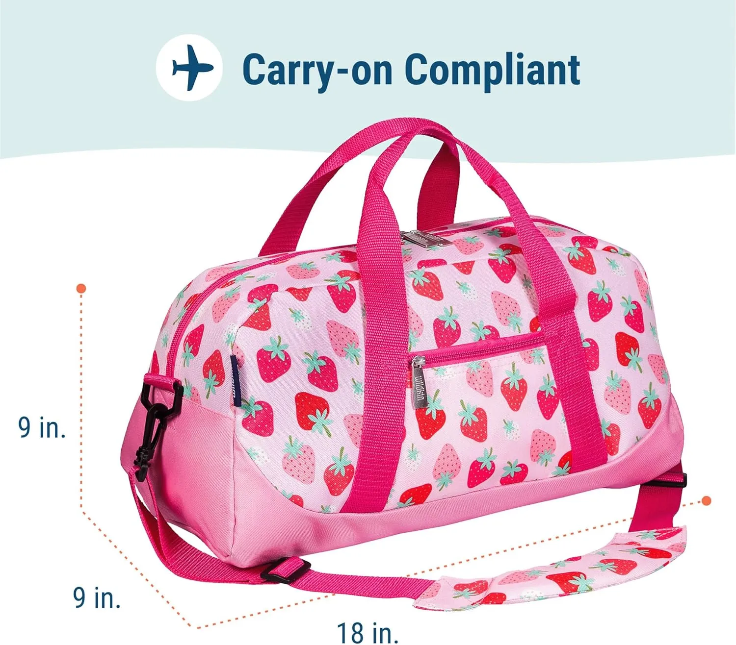 Wildkin Kids Overnighter Duffel Bag  Carry-On Size, Ideal for School & Sleepovers  Strawberry Patch