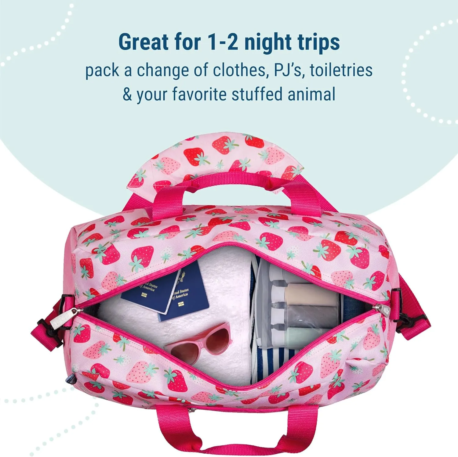 Wildkin Kids Overnighter Duffel Bag  Carry-On Size, Ideal for School & Sleepovers  Strawberry Patch