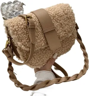 Winter Women's Shoulder Bag Messenger Weave Strap Saddle Armpit Bag Plush Fur Bag Women's Handbag Designer