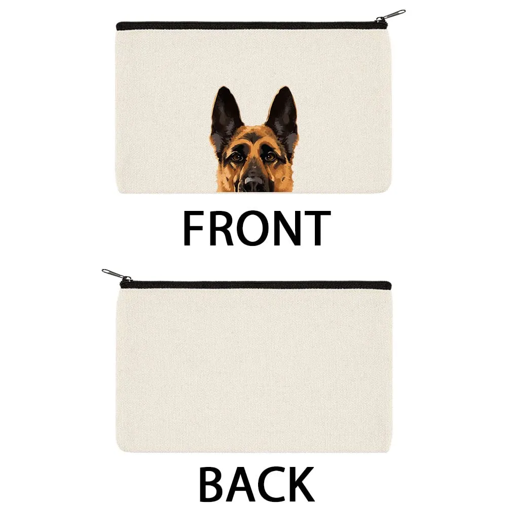 WIRESTER Canvas Zipper Makeup Bag, Cosmetic Pouch, Organizer Case for Women Girl, Multi-Purpose Travel Cosmetic Bag - Black Tan German Shepherd Dog