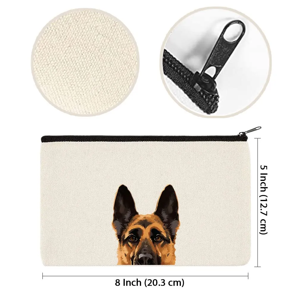 WIRESTER Canvas Zipper Makeup Bag, Cosmetic Pouch, Organizer Case for Women Girl, Multi-Purpose Travel Cosmetic Bag - Black Tan German Shepherd Dog