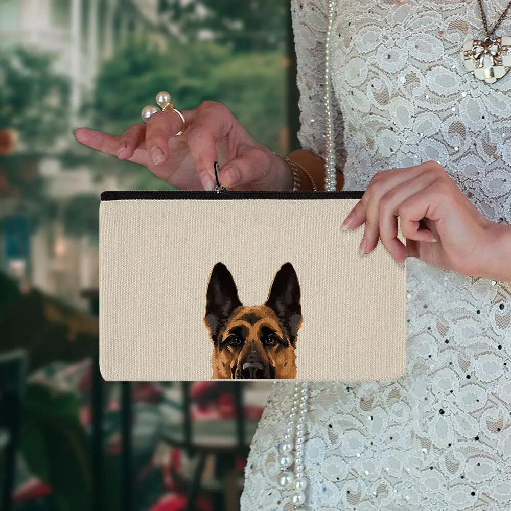 WIRESTER Canvas Zipper Makeup Bag, Cosmetic Pouch, Organizer Case for Women Girl, Multi-Purpose Travel Cosmetic Bag - Black Tan German Shepherd Dog