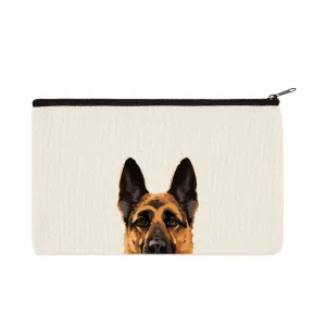 WIRESTER Canvas Zipper Makeup Bag, Cosmetic Pouch, Organizer Case for Women Girl, Multi-Purpose Travel Cosmetic Bag - Black Tan German Shepherd Dog
