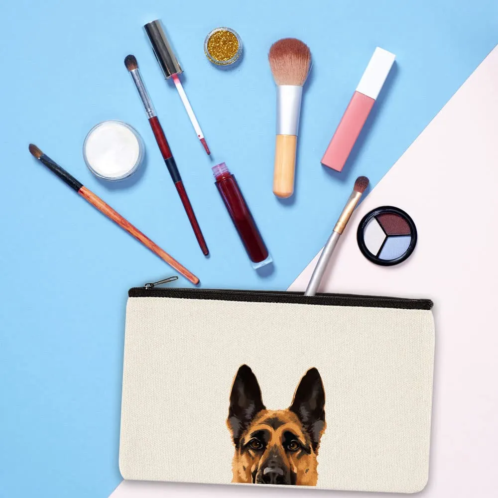 WIRESTER Canvas Zipper Makeup Bag, Cosmetic Pouch, Organizer Case for Women Girl, Multi-Purpose Travel Cosmetic Bag - Black Tan German Shepherd Dog