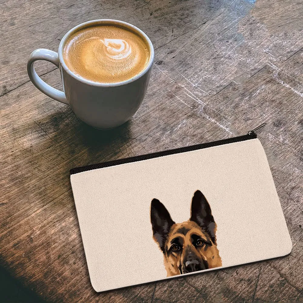 WIRESTER Canvas Zipper Makeup Bag, Cosmetic Pouch, Organizer Case for Women Girl, Multi-Purpose Travel Cosmetic Bag - Black Tan German Shepherd Dog