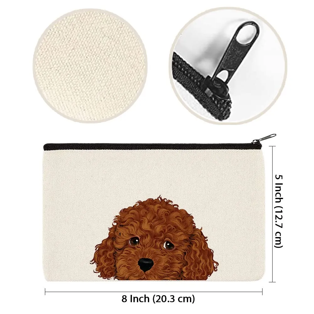 WIRESTER Set Of 2 Canvas Zipper Makeup Bag, Cosmetic Pouch, Organizer Case for Women Girl, Multi-Purpose Travel Cosmetic Bag - Brown Toy Poodle Puppy Dog, Black Toy Poodle Dog