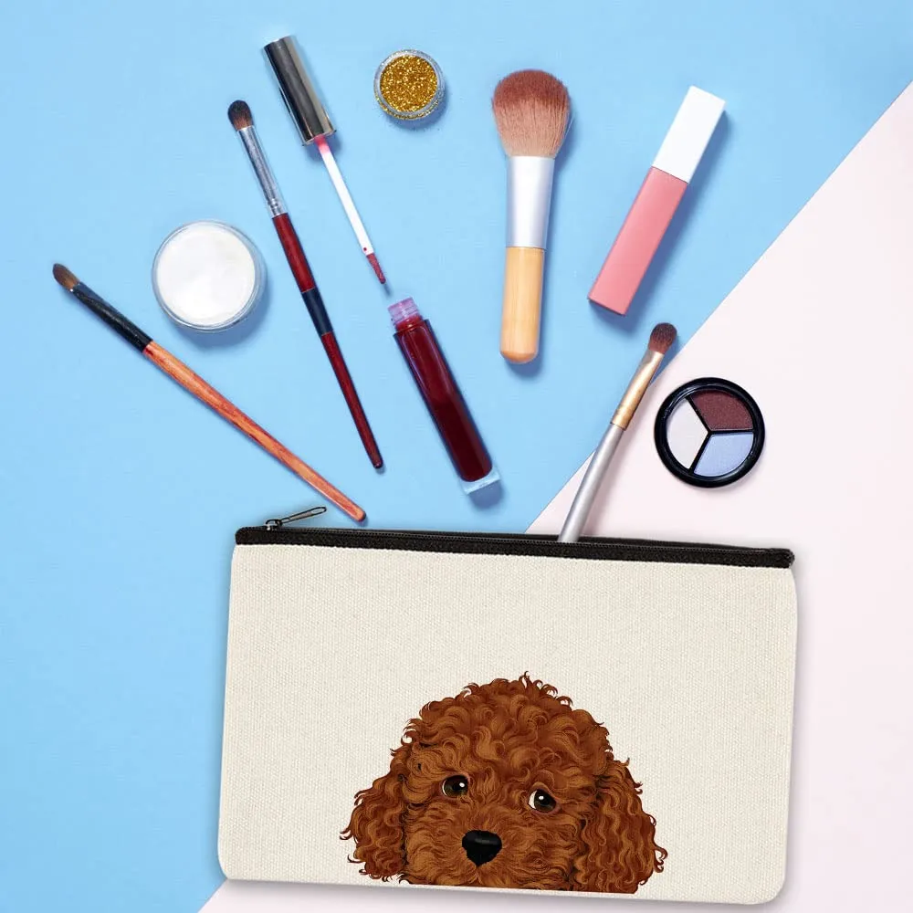 WIRESTER Set Of 2 Canvas Zipper Makeup Bag, Cosmetic Pouch, Organizer Case for Women Girl, Multi-Purpose Travel Cosmetic Bag - Brown Toy Poodle Puppy Dog, Black Toy Poodle Dog