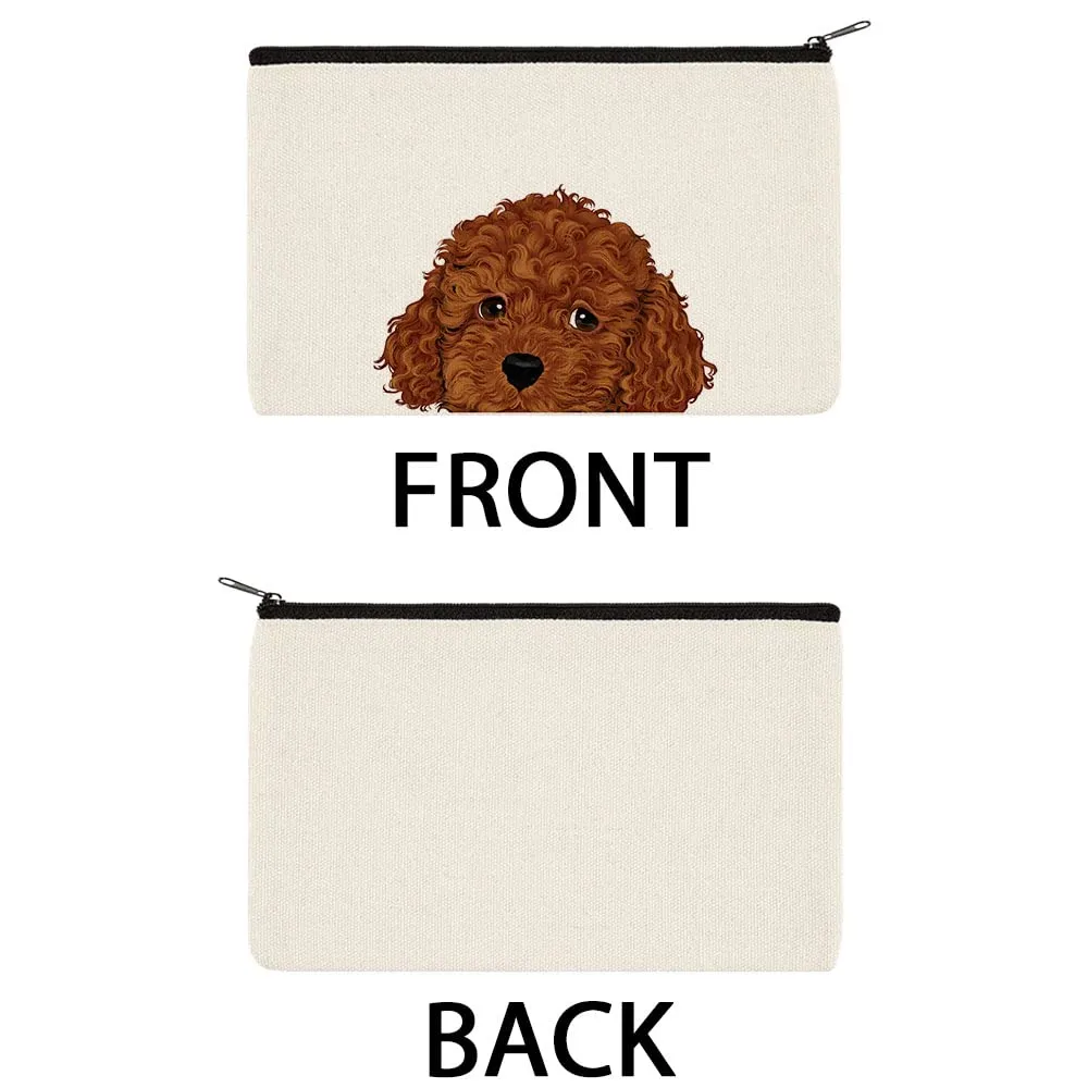 WIRESTER Set Of 2 Canvas Zipper Makeup Bag, Cosmetic Pouch, Organizer Case for Women Girl, Multi-Purpose Travel Cosmetic Bag - Brown Toy Poodle Puppy Dog, Black Toy Poodle Dog