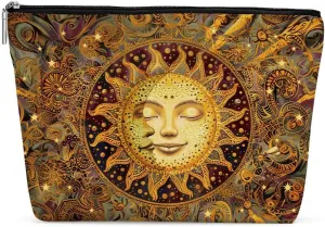 Witchy Gifts for Women, Boho Sun and Moon Makeup Bag, Witchcraft Supplies Bohemian Witch Hippie Retro Flower Cosmetic Bag for Women Friends Grandma Birthday Christmas Halloween Travel Toiletry Bag