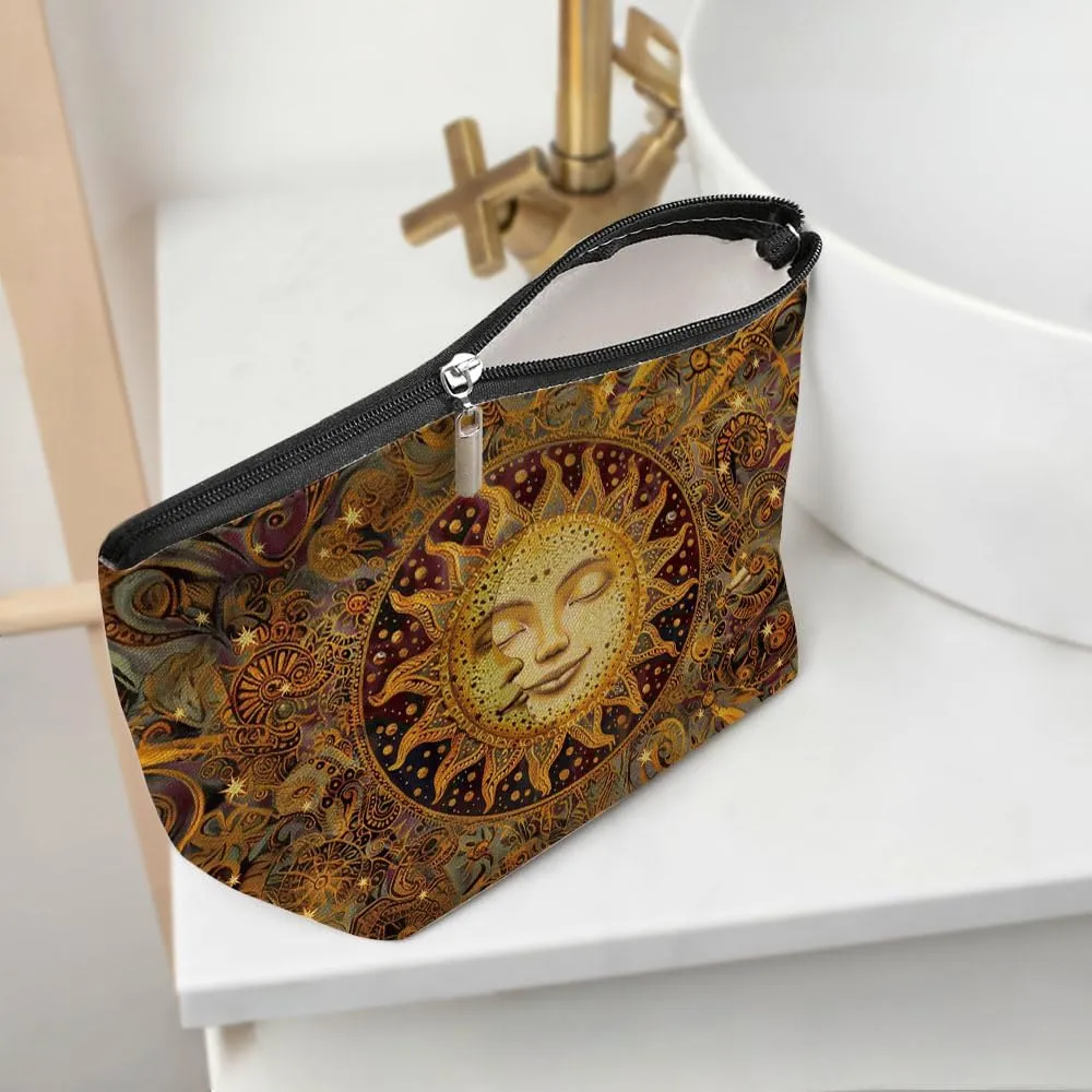 Witchy Gifts for Women, Boho Sun and Moon Makeup Bag, Witchcraft Supplies Bohemian Witch Hippie Retro Flower Cosmetic Bag for Women Friends Grandma Birthday Christmas Halloween Travel Toiletry Bag