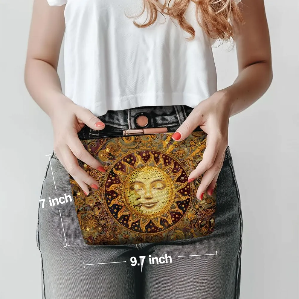 Witchy Gifts for Women, Boho Sun and Moon Makeup Bag, Witchcraft Supplies Bohemian Witch Hippie Retro Flower Cosmetic Bag for Women Friends Grandma Birthday Christmas Halloween Travel Toiletry Bag