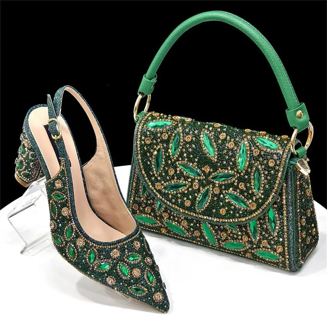 Wjnvfioo Elegant Evening Party Shoe and Bag Set WomenS Hollow Design Handbag High Heel Set