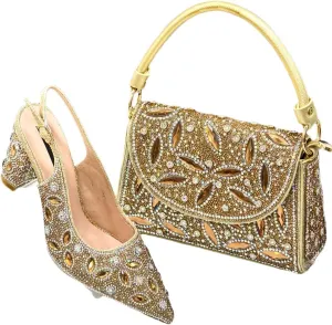 Wjnvfioo Elegant Evening Party Shoe and Bag Set WomenS Hollow Design Handbag High Heel Set