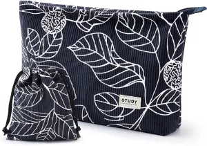WLLWOO Makeup Bag-2pcs Smile Face Corduroy Cosmetic Bag Zipper Interior Waterproof Pencil Case Coin Purse Travel Toiletry Small Makeup Pouch For Women