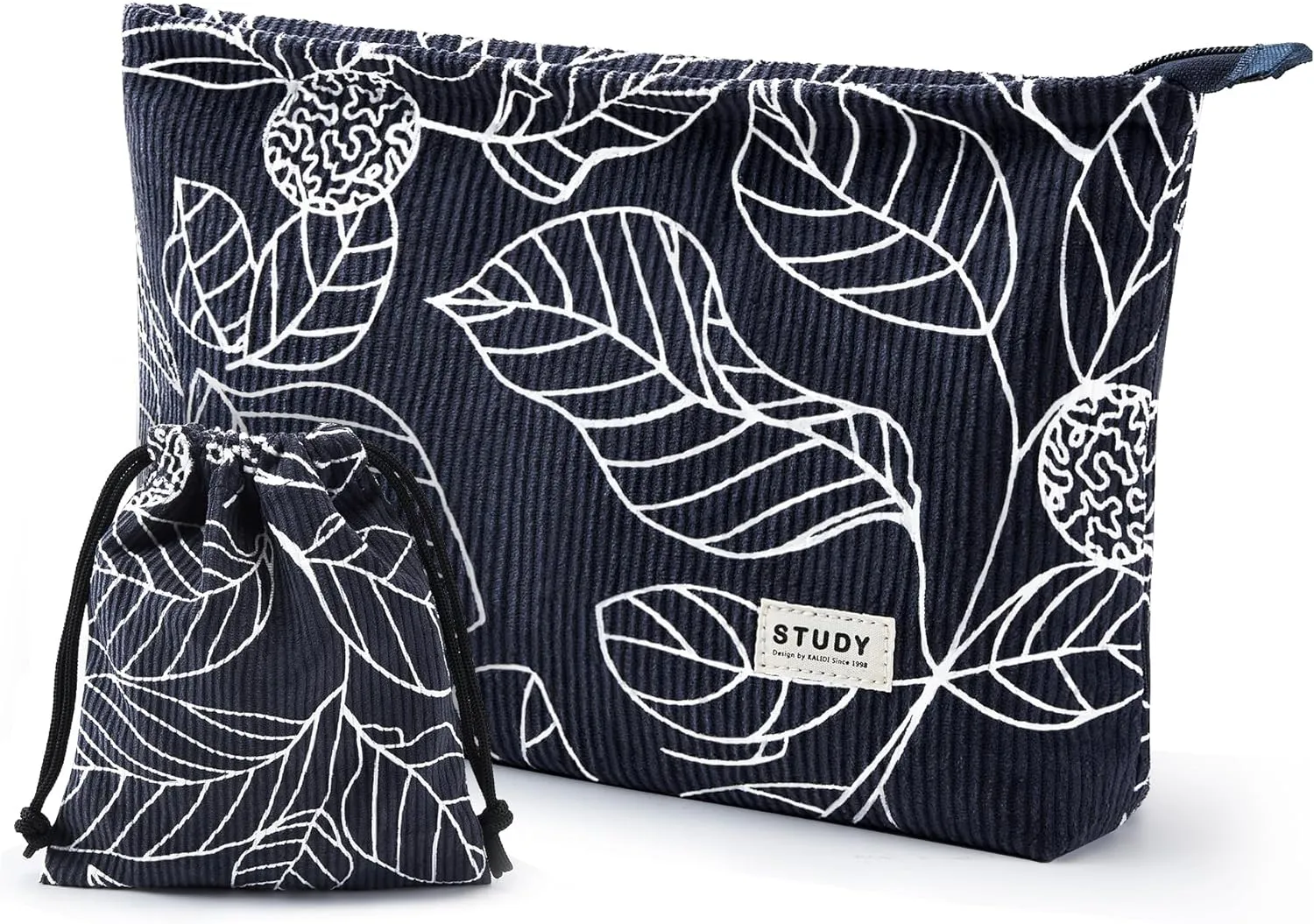 WLLWOO Makeup Bag-2pcs Smile Face Corduroy Cosmetic Bag Zipper Interior Waterproof Pencil Case Coin Purse Travel Toiletry Small Makeup Pouch For Women