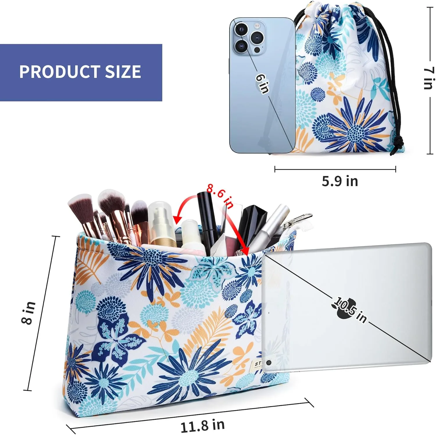 WLLWOO WLLWOO 2pcs Travel Make Up Bags-Cosmetic Bag Nylon Waterproof Large Wide Zipper Coin Purse Travel Toiletry Small Makeup Pouch For Women