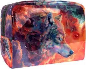 Wolf Galaxy Cosmetic Bags, Portable Travel Makeup Bags with Zipper, PVC Cosmetic Pouch Small Toiletry Bag Organizer Bags