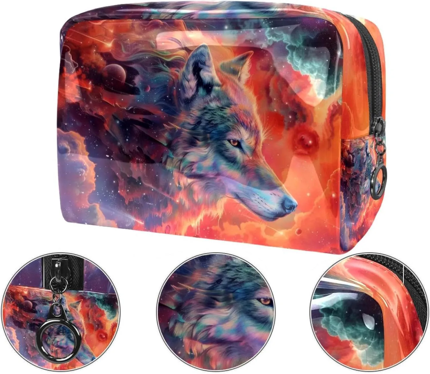 Wolf Galaxy Cosmetic Bags, Portable Travel Makeup Bags with Zipper, PVC Cosmetic Pouch Small Toiletry Bag Organizer Bags