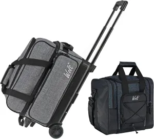 WOLT Double Roller 2 Ball Bowling Bag with Separate Shoe Compartment - Retractable Handle, Black, One Size