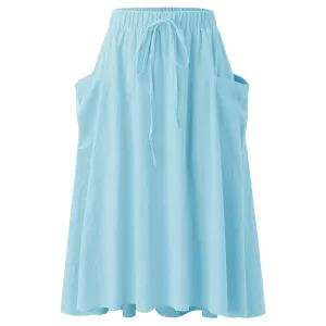 Women 2023 Spring Summer Long Skirts Womens Casual High Waist Pleated A Line Elastic Waistband Midi Skirt with