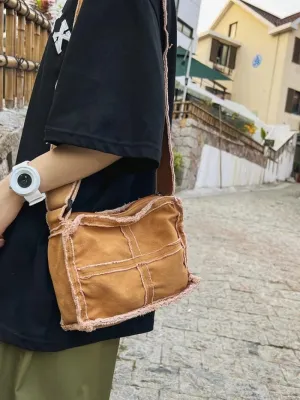 Women Canvas Shoulder Bag Vintage Small Messenger Retro Crossbody Bags Cute Zipper Purse Aesthetic Tote Bags